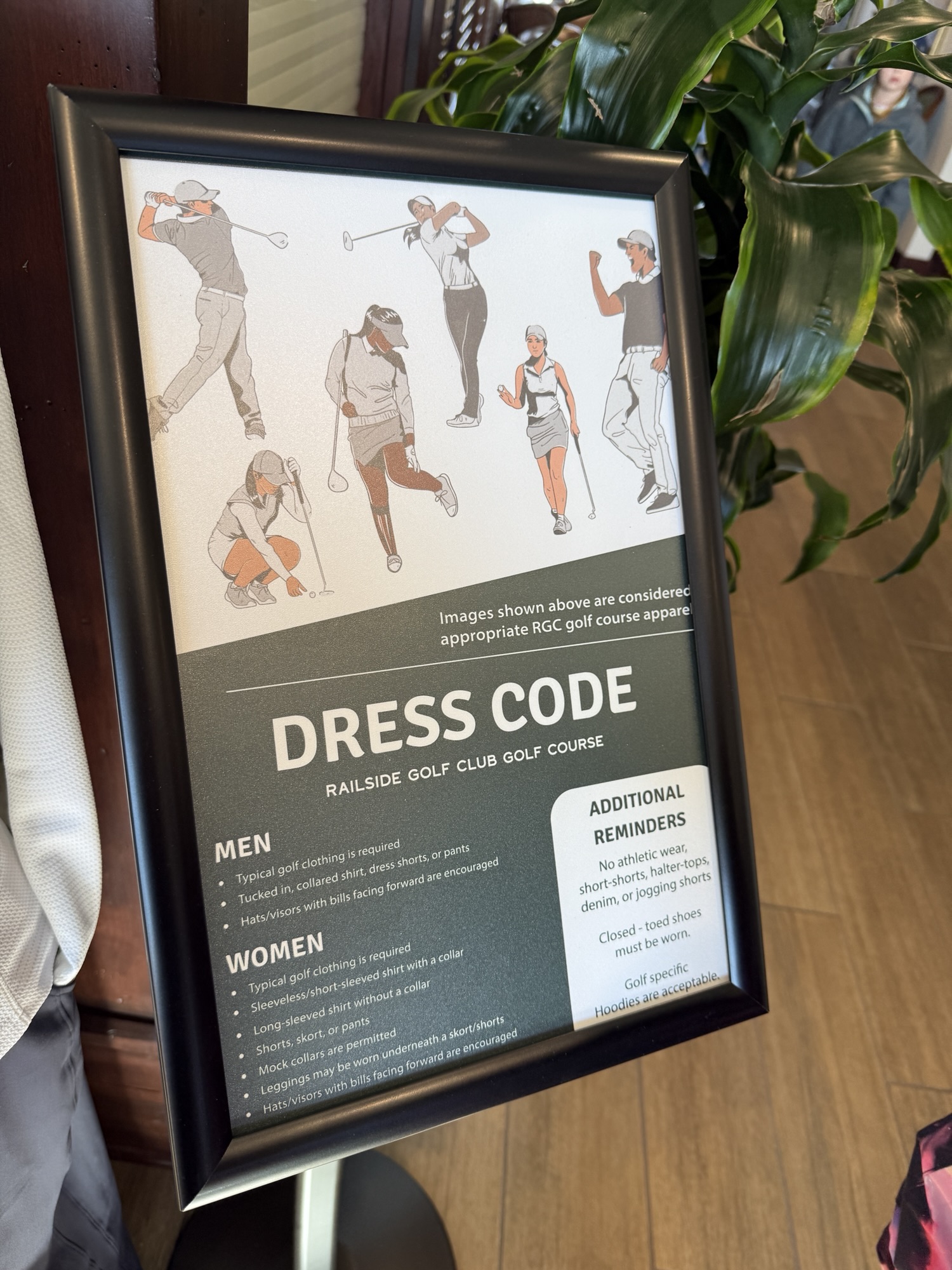 a poster at a golf club with the dress code rules. there are more rules for women than men, naturally